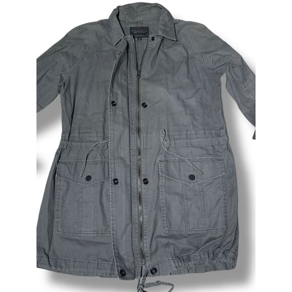 Sanctuary Gray/green Utility Military Style Jacket Drawstring Waist Zip Coat Med - Picture 6 of 13